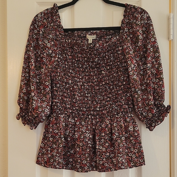 Max Studio Tops - Max Estudio Floral Smocked Top - Black and Red